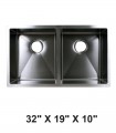 LS-H88 Double Bowl Zero Radius Kitchen Sink 32” X 19” X 10”